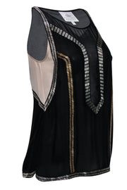 Current Boutique-Madison Marcus - Black & Tan Semi-Sheer Beaded Tank Sz XS