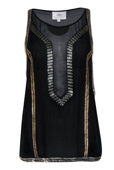 Current Boutique-Madison Marcus - Black & Tan Semi-Sheer Beaded Tank Sz XS