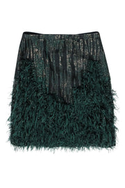 Current Boutique-Maeve - Black & Green Pencil Skirt w/ Feathers & Metallic Fringe Sz 8