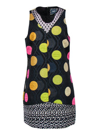 Current Boutique-Maeve - Black Metallic Polka Dot Shift Dress w/ Mesh Sz M