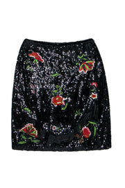 Current Boutique-Maeve - Black Sequin Floral Embroidered Pencil Skirt Sz 8