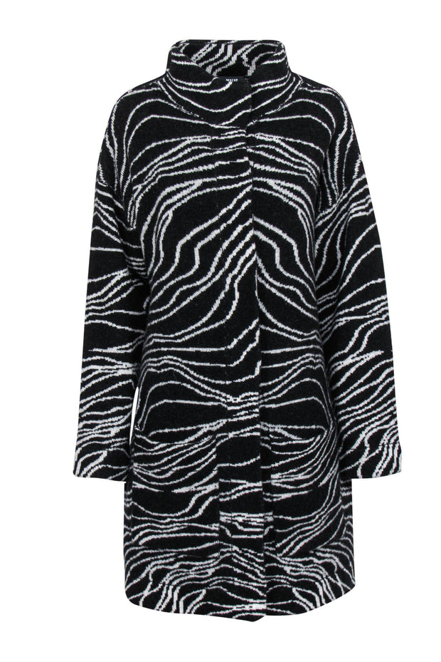 Current Boutique-Maeve - Black & White Zebra Print Wool Blend Longline "Eunice" Cardigan Sz M