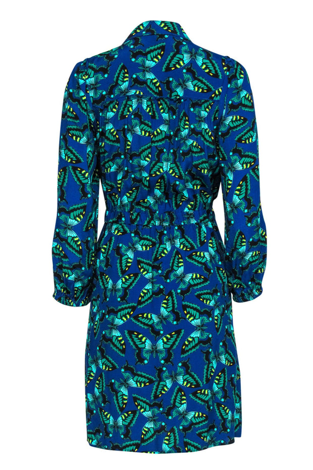 Current Boutique-Maeve - Blue & Green Butterfly Printed Shirtdress Sz S