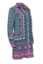 Current Boutique-Maeve - Green & Multicolor Print Button-Up Silk Shirtdress Sz 0