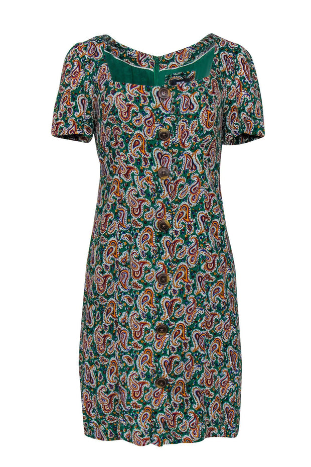 Current Boutique-Maeve - Green Paisley Button-Front Short Sleeve Dress Sz 8