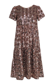 Current Boutique-Maeve - Light Pink Sequin Short Sleeve Tiered Midi Dress Sz XSP