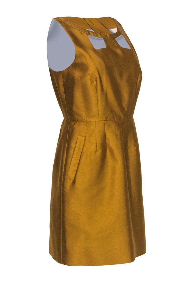 Current Boutique-Maeve - Mustard Yellow Satin Sheath Dress w/ Cutouts Sz 6