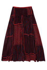 Current Boutique-Maeve - Navy & Red Graphic Polka Dot Maxi Skirt Sz 8