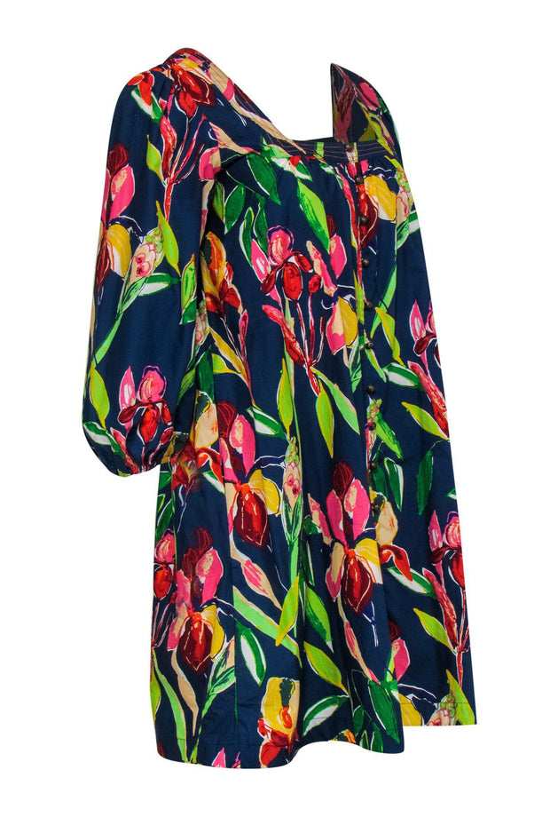 Current Boutique-Maeve - Navy Tulip Printed Shift Dress w/ Puffed Sleeves Sz XXS