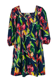 Current Boutique-Maeve - Navy Tulip Printed Shift Dress w/ Puffed Sleeves Sz XXS