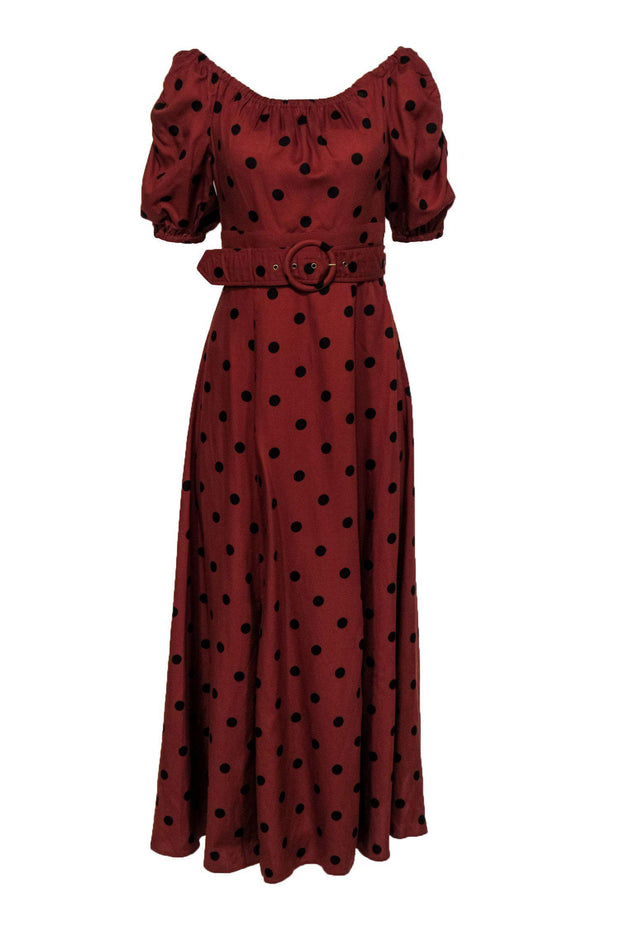 Current Boutique-Maeve - Rust Polka Dot Midi Belted Dress w/ Puff Sleeves Sz 2