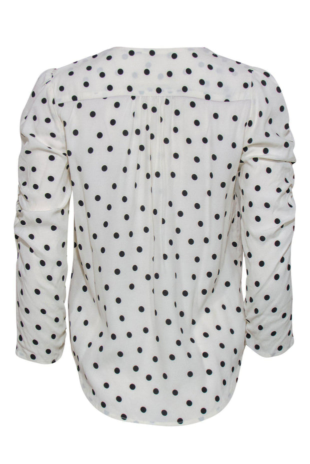 Current Boutique-Maeve - White Polka Dot Button-Up Blouse w/ Ruched Sleeves Sz XS