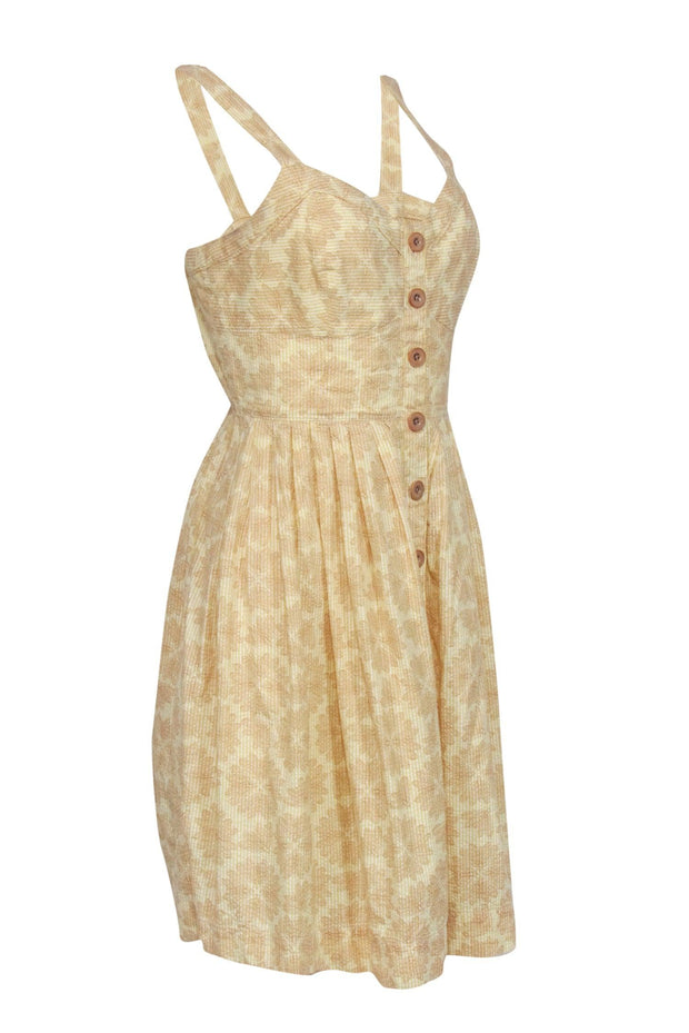 Current Boutique-Maeve - Yellow Seersucker Cotton Button-Front Dragonfly Dress Sz 12