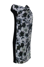 Current Boutique-Magaschoni - Black & White Floral Printed Silk Shift Dress w/ Sequins Sz 2