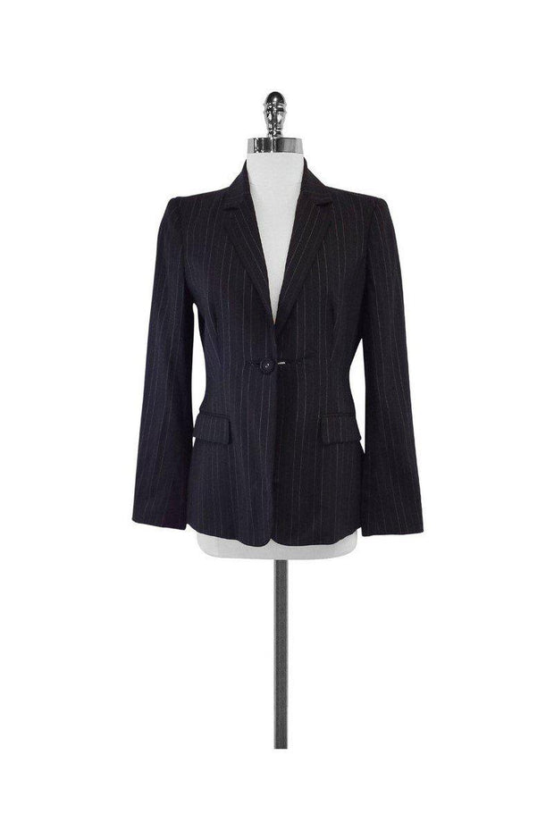 Current Boutique-Magaschoni - Black Wool Blend Pinstripe Blazer Sz 4