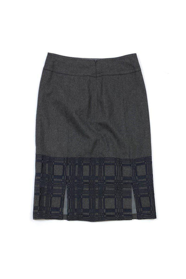 Current Boutique-Magaschoni - Grey & Navy Embroidered Hem Pencil Skirt Sz 6