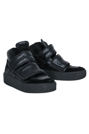 Current Boutique-Maison Martin Margiela - Black Leather & Suede Velcro High Top Platform Sneakers Sz 6