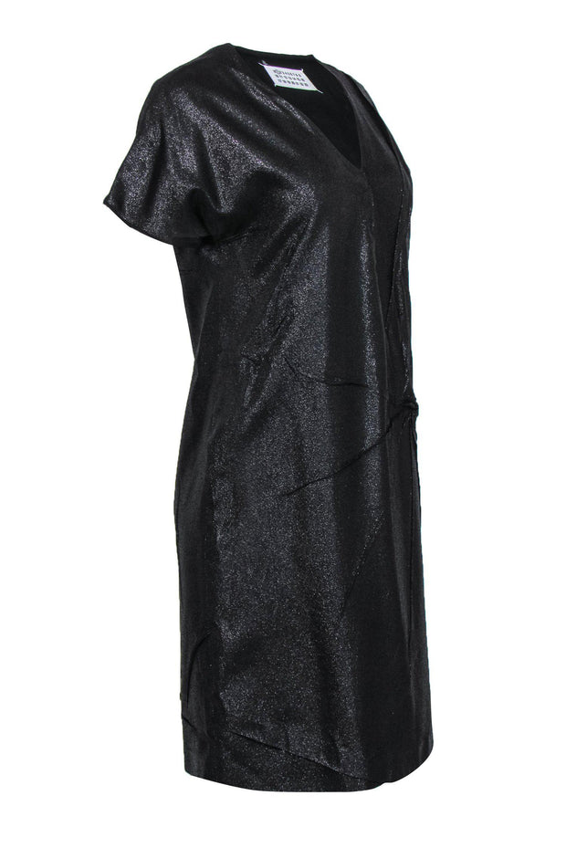 Current Boutique-Maison Martin Margiela - Black Metallic Gathered Twist Shift Dress Sz 8