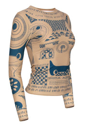 Current Boutique-Maison Martin Margiela x H&M - Nude Fitted Tattoo Printed Long Sleeve Top Sz XS