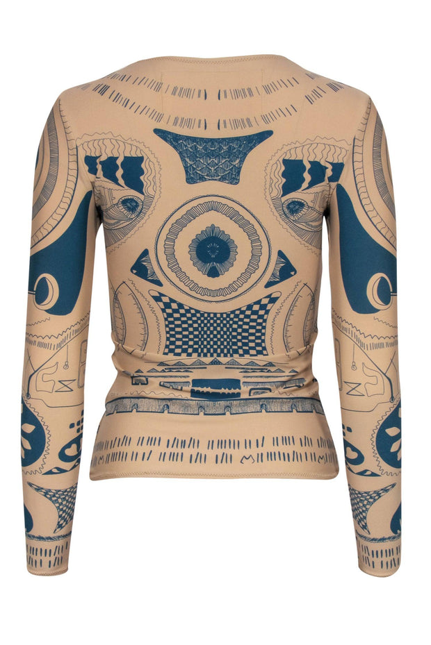 Current Boutique-Maison Martin Margiela x H&M - Nude Fitted Tattoo Printed Long Sleeve Top Sz XS