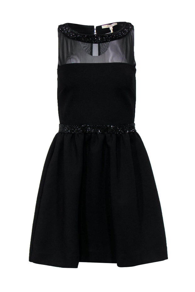 Current Boutique-Maje - Black Illusion Neckline Cocktail Dress w/ Rhinestones Sz S