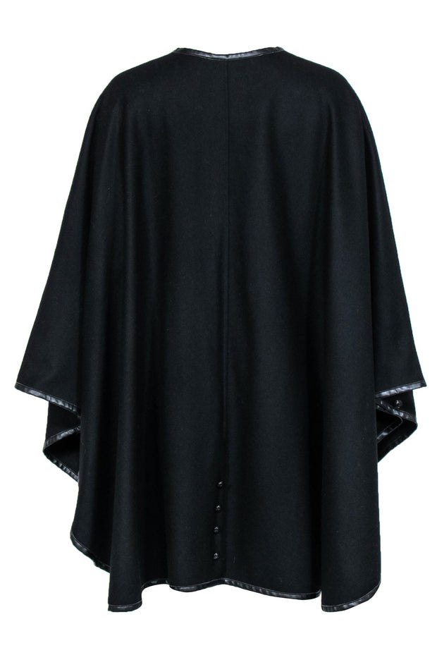 Current Boutique-Maje - Black Wool Blend Poncho w/ Leather Trim OS