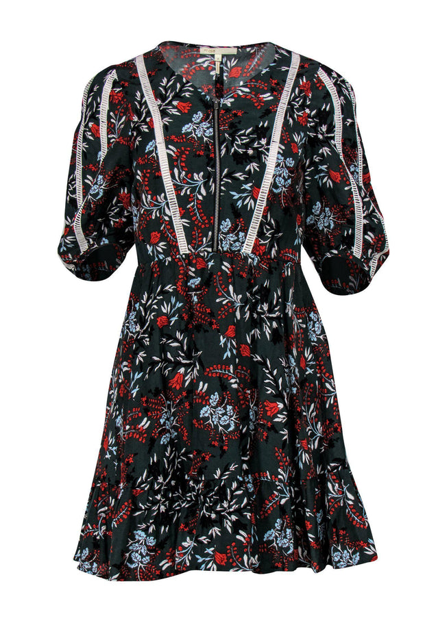 Current Boutique-Maje - Forest Green Floral Fit & Flare Dress w/ Zipper Sz M