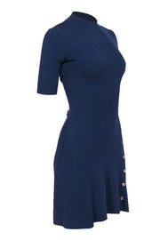 Current Boutique-Maje - Navy Ribbed Knit A-Line Dress w/ Buttons Sz 4