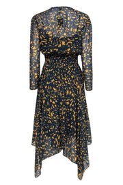 Current Boutique-Maje - Navy & Yellow Spotted Print Long Sleeve Midi Dress Sz L