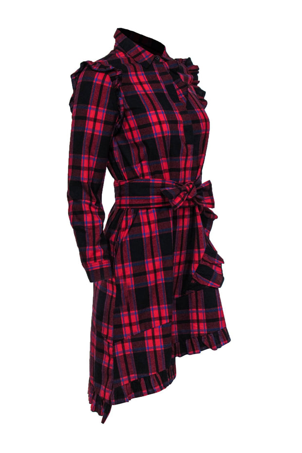 Current Boutique-Maje - Red, Blue & Black Plaid Flannel Dress w/ Ruffles Sz 2