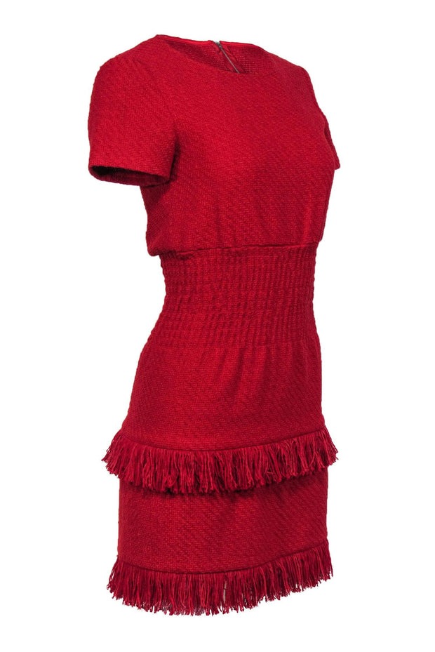 Current Boutique-Maje - Red Woven Cotton Blend Frayed Edge Dress Sz S