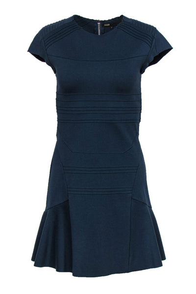 Current Boutique-Maje - Smokey Teal Geometric Pleated Dress Sz M