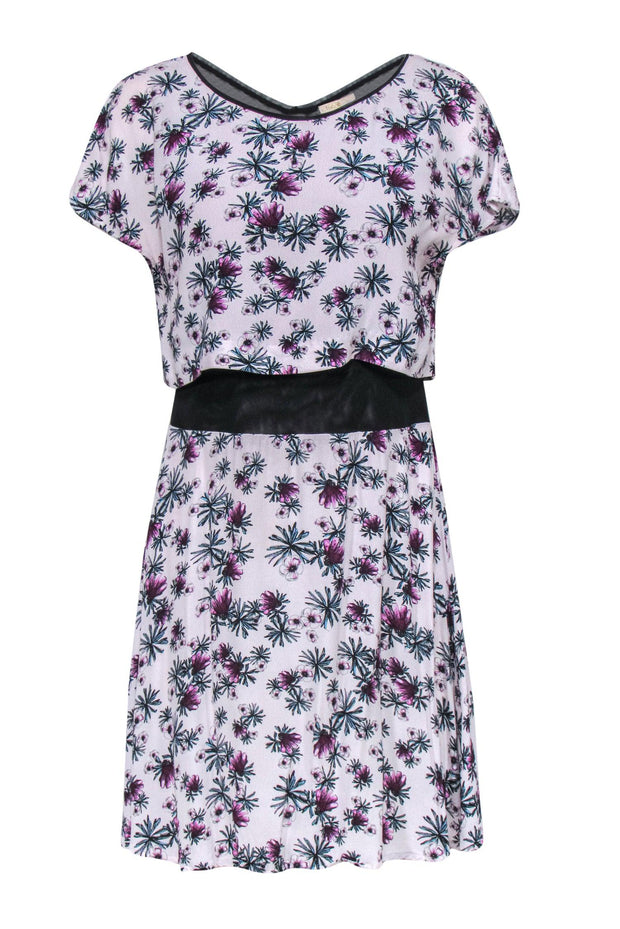 Current Boutique-Maje - White & Purple Floral Overlay Dress w/ Sheer Black Mesh Sz M