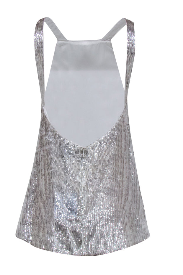 Current Boutique-Majorelle - Silver Sequined Backless Mini Cocktail Dress Sz S