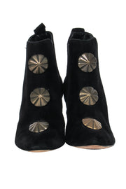 Current Boutique-Manolo Blahnik - Black Suede Ankle Boots w/ Gold Scalloped Motif Sz 7