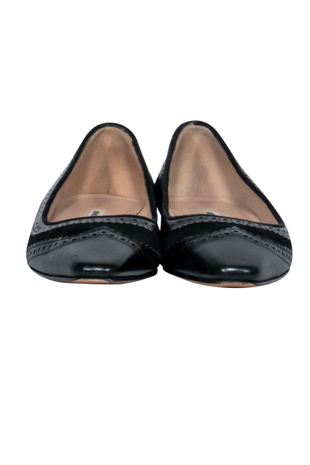 Current Boutique-Manolo Blahnik - Black Suede & Leather Brogue Ballet Flats Sz 8