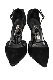 Current Boutique-Manolo Blahnik - Black Suede Pumps w/ Baroque Broaches Sz 8