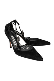 Current Boutique-Manolo Blahnik - Black Suede Pumps w/ Baroque Broaches Sz 8