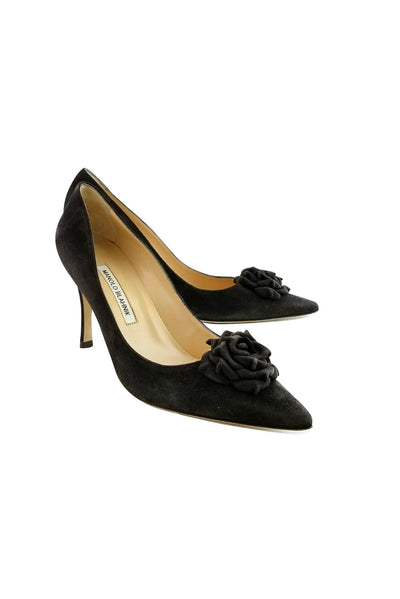 Current Boutique-Manolo Blahnik - Brown Suede Rosette Pumps Sz 11