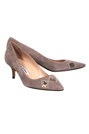 Current Boutique-Manolo Blahnik - Gray Suede Pointed Toe Kitten Heels w/ Snakeskin Sz 9.5