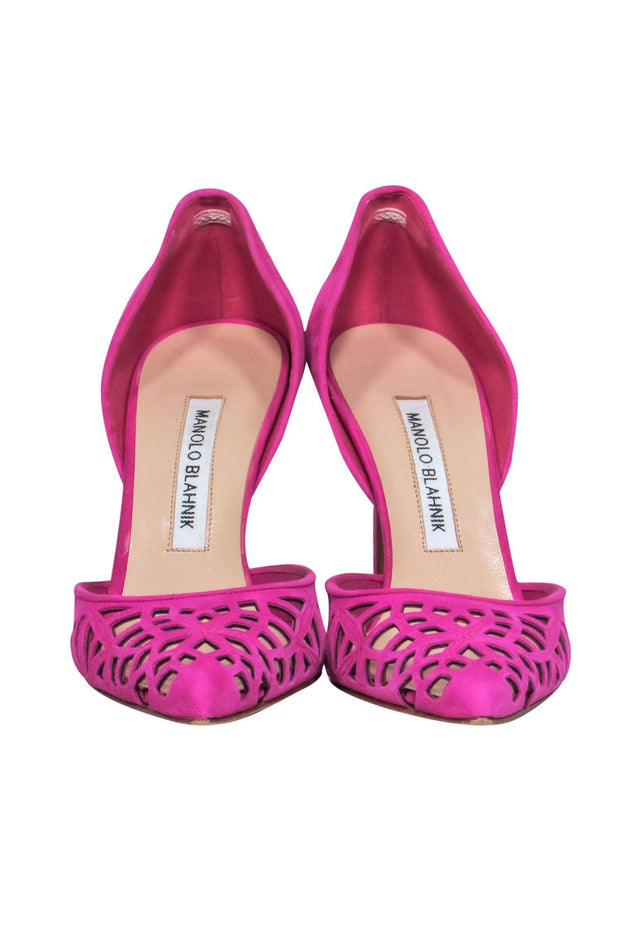 Current Boutique-Manolo Blahnik - Hot Pink Suede Cutout D'Orsay Pumps Sz 8