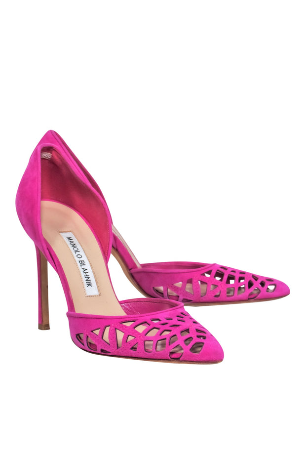 Current Boutique-Manolo Blahnik - Hot Pink Suede Cutout D'Orsay Pumps Sz 8