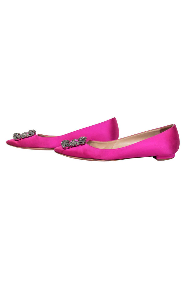 Current Boutique-Manolo Blahnik - Magenta Satin Pointed Toe Rhinestone Buckle Flats Sz 7