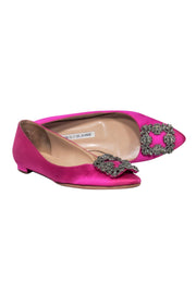 Current Boutique-Manolo Blahnik - Magenta Satin Pointed Toe Rhinestone Buckle Flats Sz 7