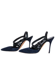 Current Boutique-Manolo Blahnik – Navy Suede w/ Black Strap Pointy Pump Sz 6.5