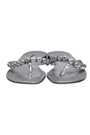 Current Boutique-Manolo Blahnik - Silver Leather Thong Sandals w/ Rhinestones Sz 10.5