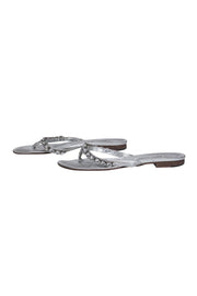 Current Boutique-Manolo Blahnik - Silver Leather Thong Sandals w/ Rhinestones Sz 10.5