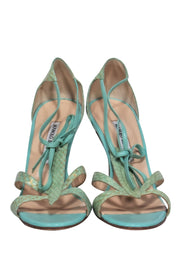 Current Boutique-Manolo Blahnik - Turquoise & Gold Snakeskin Strappy Pumps Sz 8.5