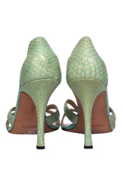 Current Boutique-Manolo Blahnik - Turquoise & Gold Snakeskin Strappy Pumps Sz 8.5