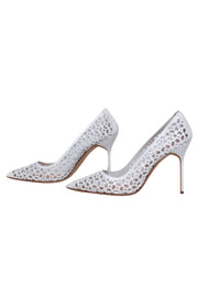 Current Boutique-Manolo Blahnik - White Leather Laser Cut Pointed Toe Pumps Sz 10